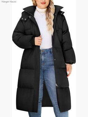 Plus Size Winter Long Puffer Coat Hooded Quilted Water Repellent Warm Parka